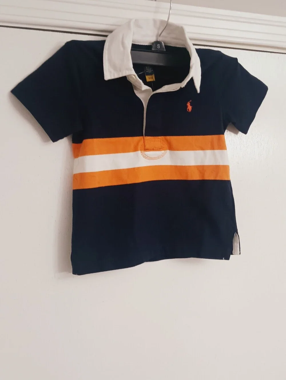 Ralph Lauren Navy Rugby Polo with Orange & White Chest Stripes Toddlers Size 2t